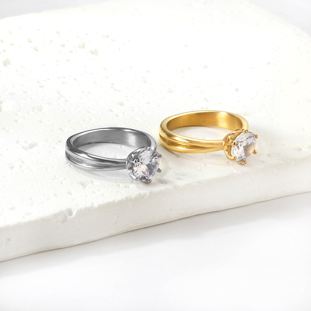 Plating new four claws white diamond ring simple glossy ring