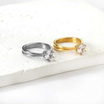 Plating new four claws white diamond ring simple glossy ring