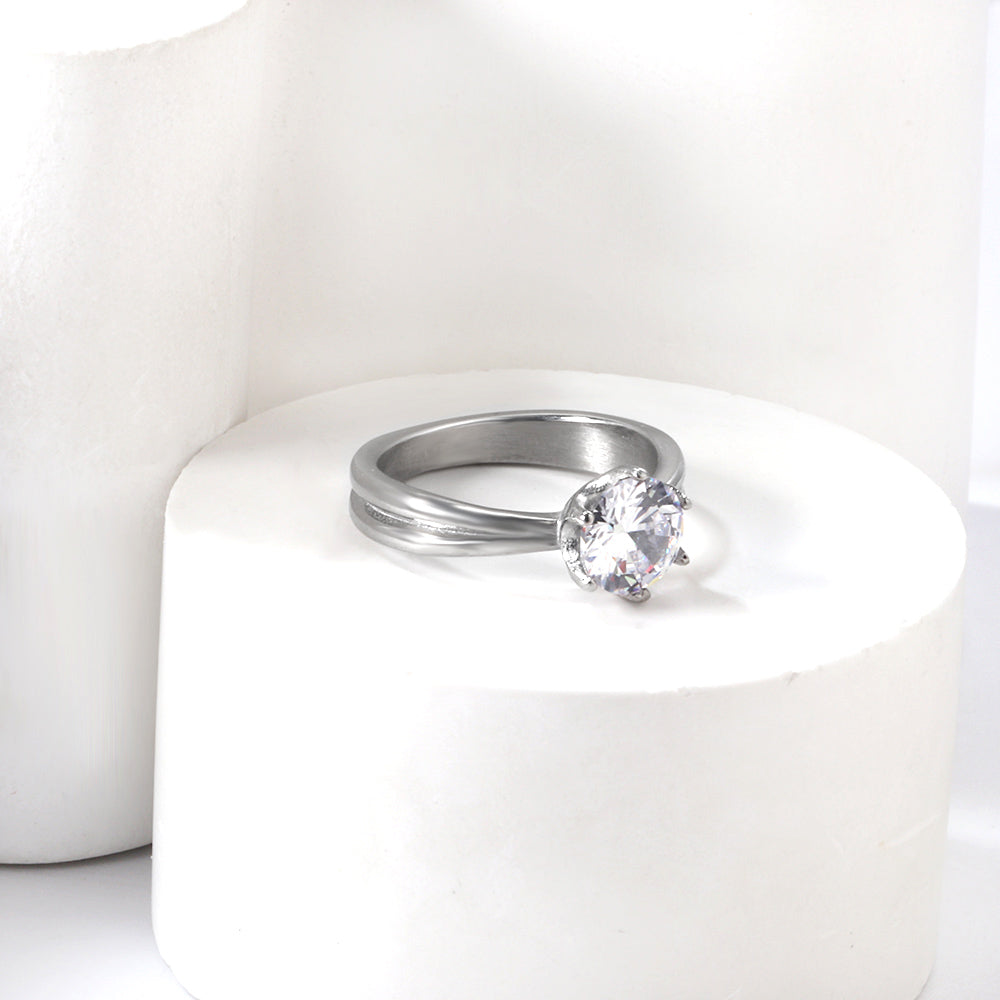 Plating new four claws white diamond ring simple glossy ring