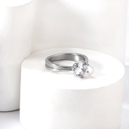 Plating new four claws white diamond ring simple glossy ring