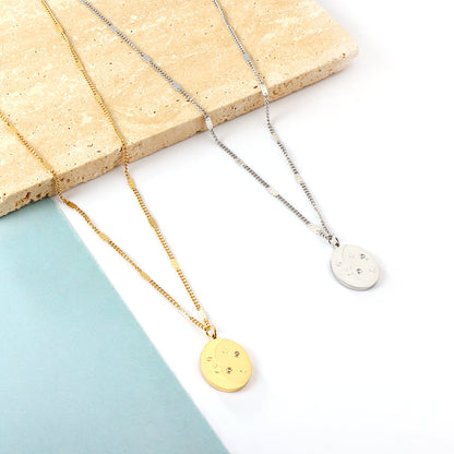 Girls Kids Jewelry Stainless Steel Oval With Moon and Star Pattern+Diamond Accessories Necklace