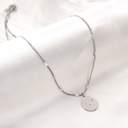 Girls Kids Jewelry Stainless Steel Oval With Moon and Star Pattern+Diamond Accessories Necklace