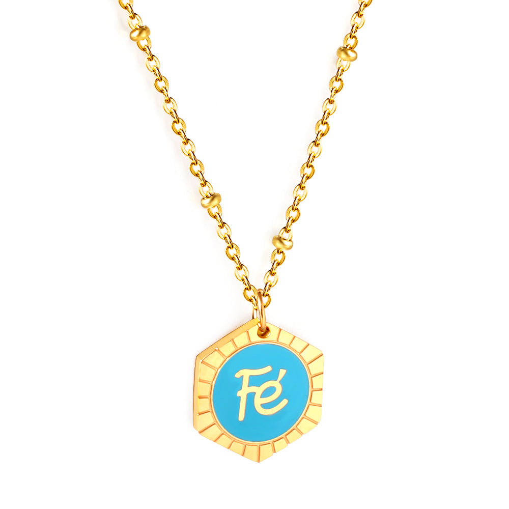 Enamel Girls Kids Jewelry Stainless Steel Hexagon Fe Blue Accessory Necklace