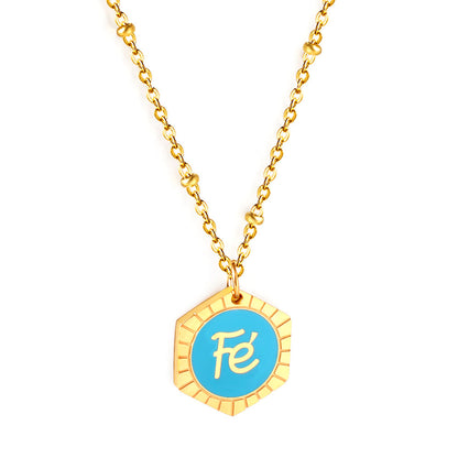 Enamel Girls Kids Jewelry Stainless Steel Hexagon Fe Blue Accessory Necklace
