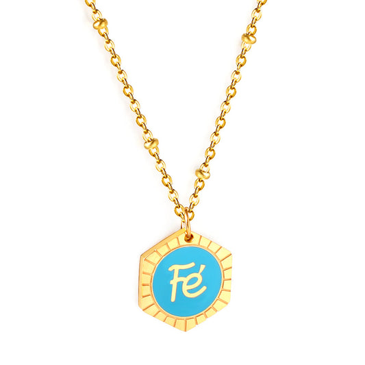 Enamel Girls Kids Jewelry Stainless Steel Hexagon Fe Blue Accessory Necklace