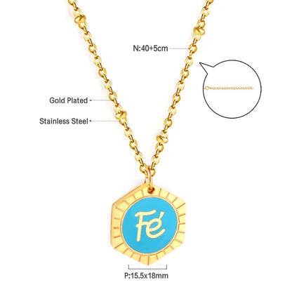 Enamel Girls Kids Jewelry Stainless Steel Hexagon Fe Blue Accessory Necklace
