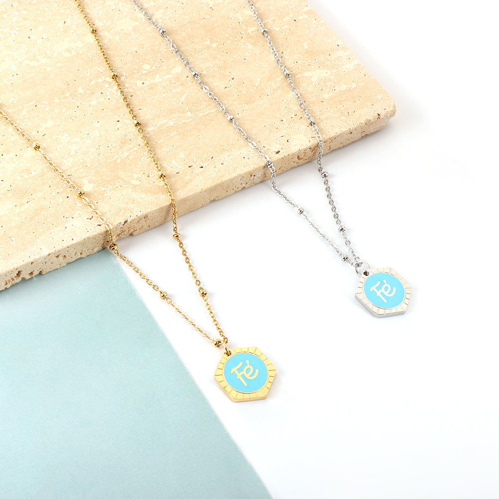 Enamel Girls Kids Jewelry Stainless Steel Hexagon Fe Blue Accessory Necklace