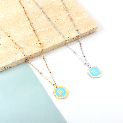 Enamel Girls Kids Jewelry Stainless Steel Hexagon Fe Blue Accessory Necklace