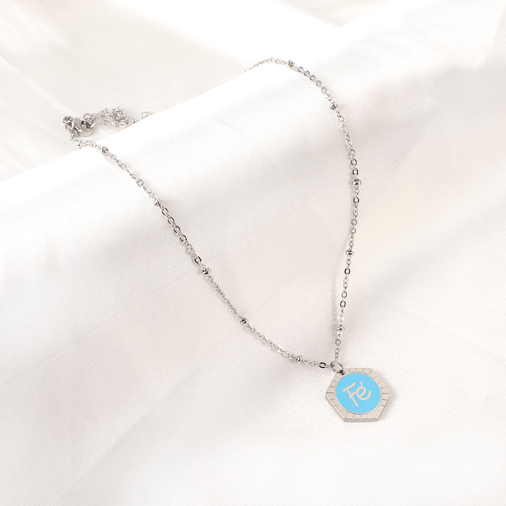 Enamel Girls Kids Jewelry Stainless Steel Hexagon Fe Blue Accessory Necklace