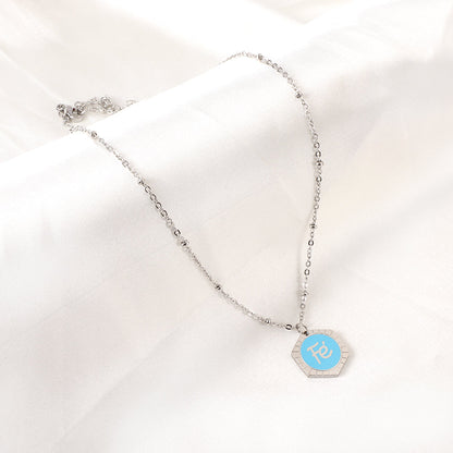 Enamel Girls Kids Jewelry Stainless Steel Hexagon Fe Blue Accessory Necklace