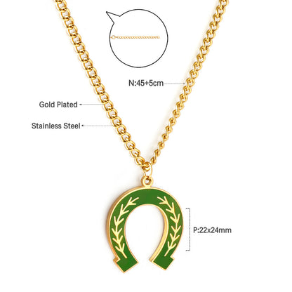 Teen Jewelry Stainless Steel Green Drop Oil Open Oval Willow Leaf Pattern Accessory Necklace