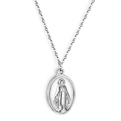Stainless Steel Oval Accessories With Madonna Pattern Enamel Girls Jewelry Necklace