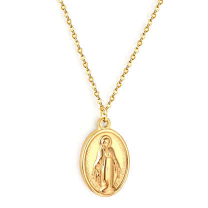 Stainless Steel Oval Accessories With Madonna Pattern Enamel Girls Jewelry Necklace
