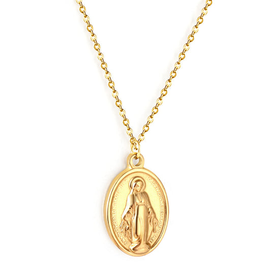 Stainless Steel Oval Accessories With Madonna Pattern Enamel Girls Jewelry Necklace