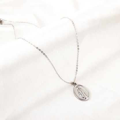 Stainless Steel Oval Accessories With Madonna Pattern Enamel Girls Jewelry Necklace
