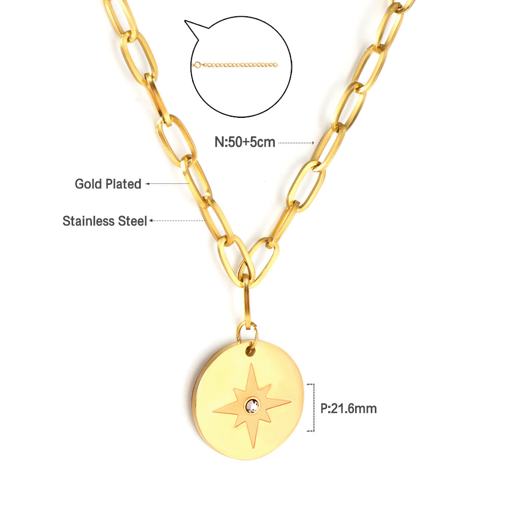 Girls Kids Jewelry Stainless Steel Round Accessories Lucky Star With Diamond Necklace
