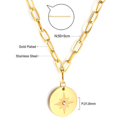 Girls Kids Jewelry Stainless Steel Round Accessories Lucky Star With Diamond Necklace
