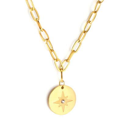 Girls Kids Jewelry Stainless Steel Round Accessories Lucky Star With Diamond Necklace