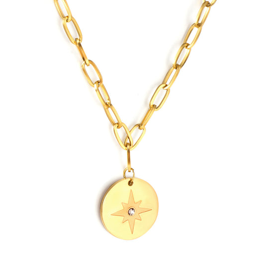 Girls Kids Jewelry Stainless Steel Round Accessories Lucky Star With Diamond Necklace