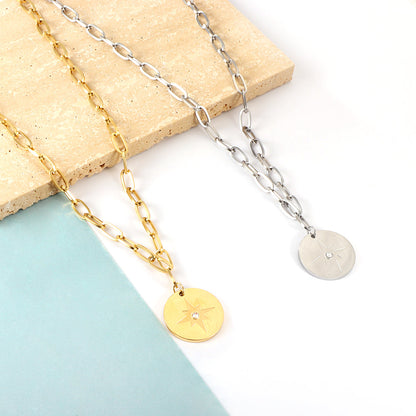 Girls Kids Jewelry Stainless Steel Round Accessories Lucky Star With Diamond Necklace