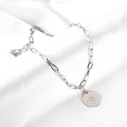 Girls Kids Jewelry Stainless Steel Round Accessories Lucky Star With Diamond Necklace