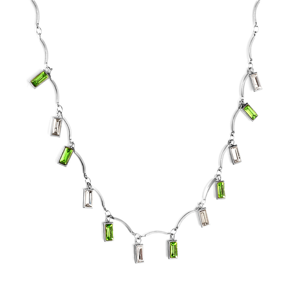 Girls Kids Stainless Steel 12 Rectangles Mixed Colors Square Diamonds Accessories Necklace