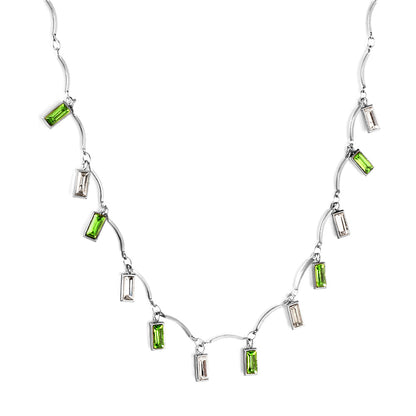 Girls Kids Stainless Steel 12 Rectangles Mixed Colors Square Diamonds Accessories Necklace