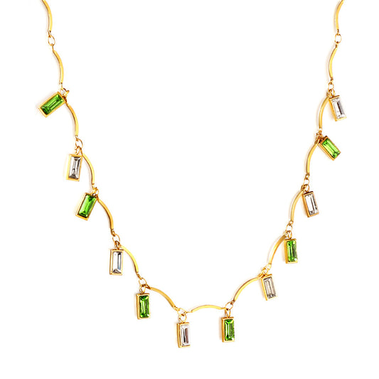 Girls Kids Stainless Steel 12 Rectangles Mixed Colors Square Diamonds Accessories Necklace