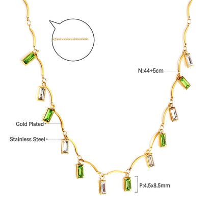 Girls Kids Stainless Steel 12 Rectangles Mixed Colors Square Diamonds Accessories Necklace