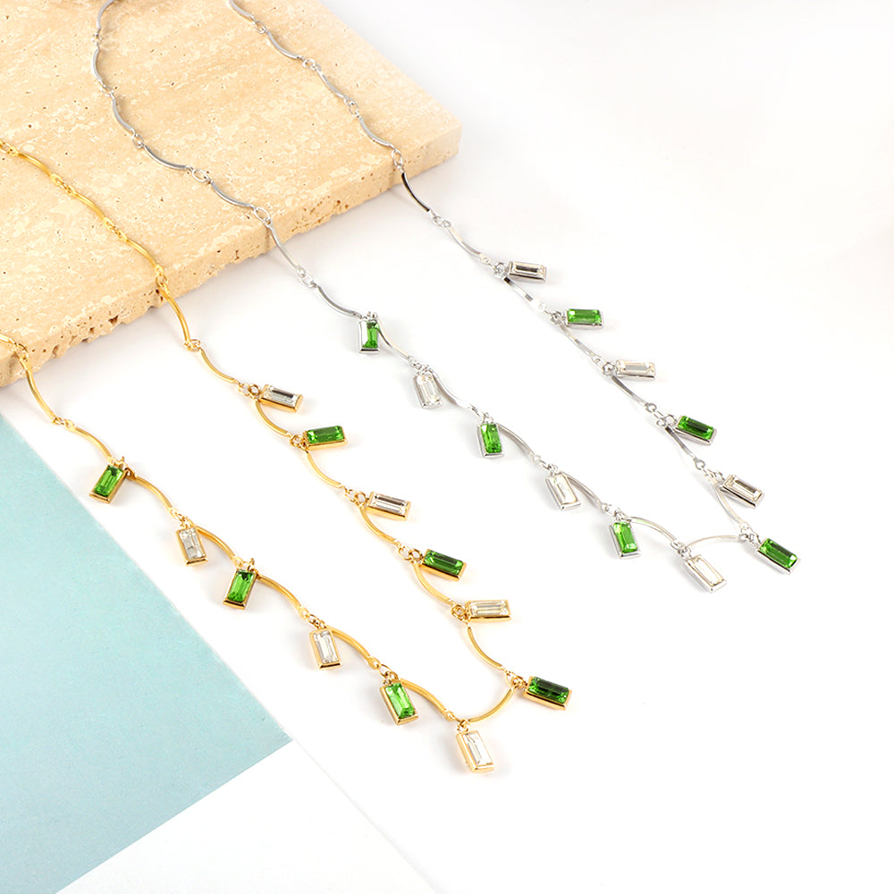 Girls Kids Stainless Steel 12 Rectangles Mixed Colors Square Diamonds Accessories Necklace