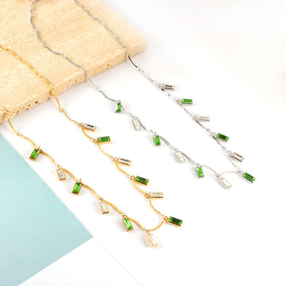 Girls Kids Stainless Steel 12 Rectangles Mixed Colors Square Diamonds Accessories Necklace
