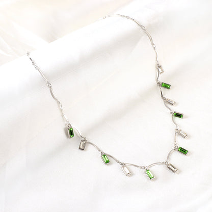 Girls Kids Stainless Steel 12 Rectangles Mixed Colors Square Diamonds Accessories Necklace