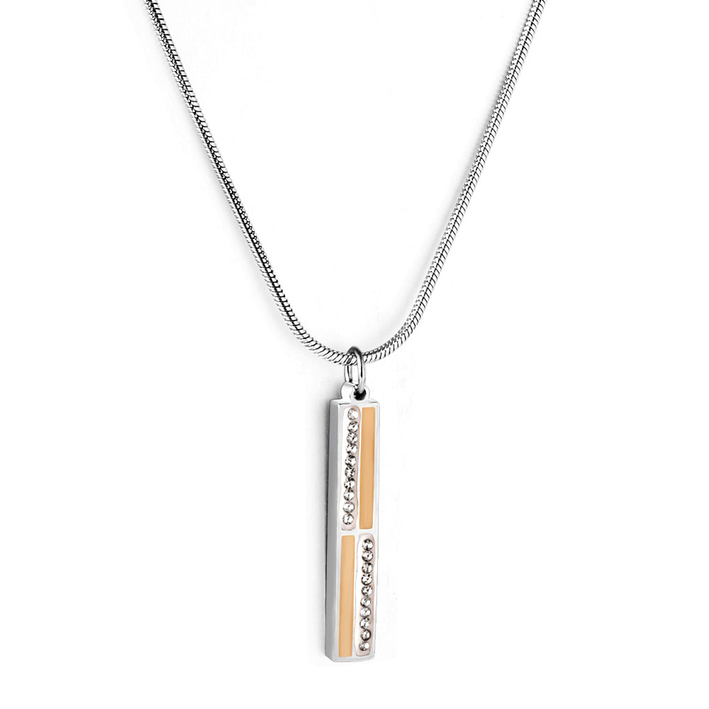 Girls Jewelry Stainless Steel Rectangular Bar + Diamond Accessories Necklace