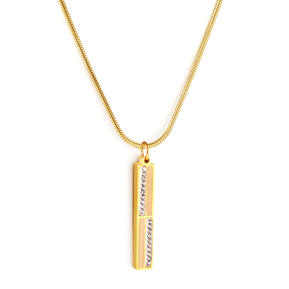 Girls Jewelry Stainless Steel Rectangular Bar + Diamond Accessories Necklace