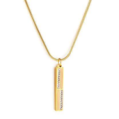 Girls Jewelry Stainless Steel Rectangular Bar + Diamond Accessories Necklace