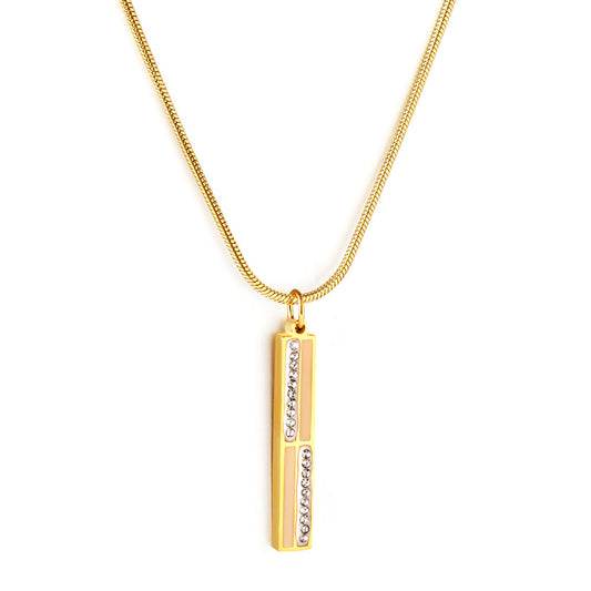 Girls Jewelry Stainless Steel Rectangular Bar + Diamond Accessories Necklace