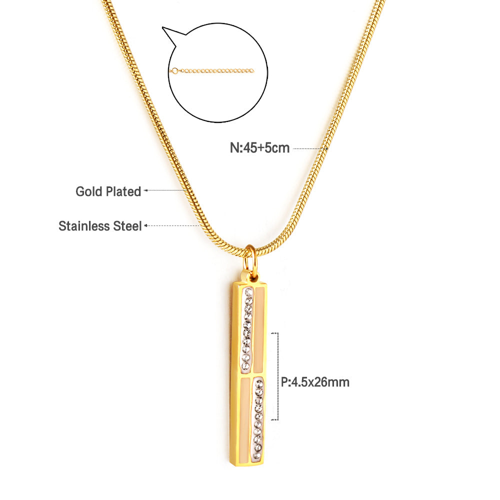 Girls Jewelry Stainless Steel Rectangular Bar + Diamond Accessories Necklace