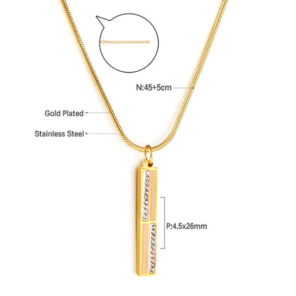 Girls Jewelry Stainless Steel Rectangular Bar + Diamond Accessories Necklace