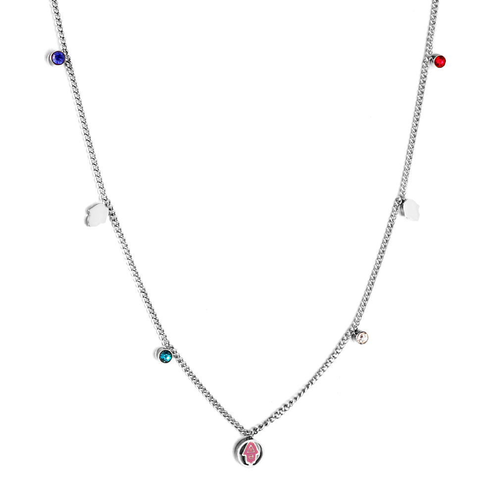 Girls Jewelry Stainless Steel 2 Palms + Round Hollow Purple Palm Accessories + 4 Mixed Color Diamonds Necklace
