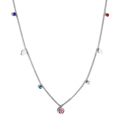 Girls Jewelry Stainless Steel 2 Palms + Round Hollow Purple Palm Accessories + 4 Mixed Color Diamonds Necklace