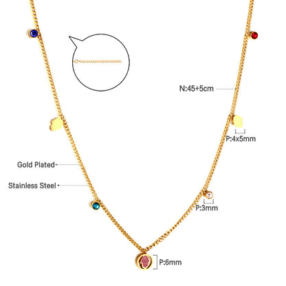 Girls Jewelry Stainless Steel 2 Palms + Round Hollow Purple Palm Accessories + 4 Mixed Color Diamonds Necklace