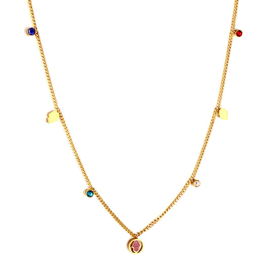 Girls Jewelry Stainless Steel 2 Palms + Round Hollow Purple Palm Accessories + 4 Mixed Color Diamonds Necklace