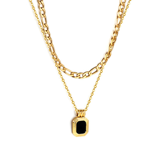 Rectangular Green Diamond Pendant with Chain Double Chain 44+40+5cm