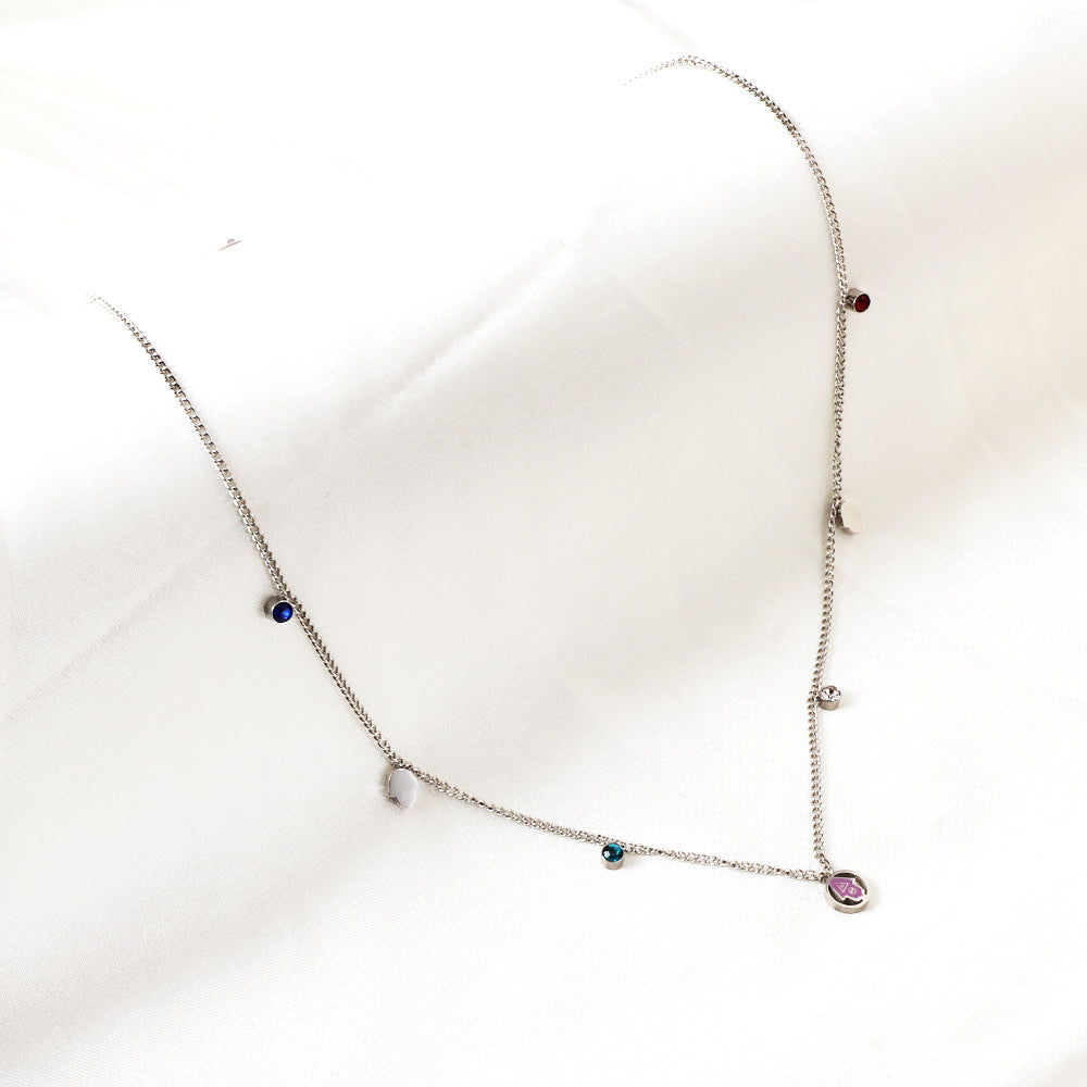 Girls Jewelry Stainless Steel 2 Palms + Round Hollow Purple Palm Accessories + 4 Mixed Color Diamonds Necklace