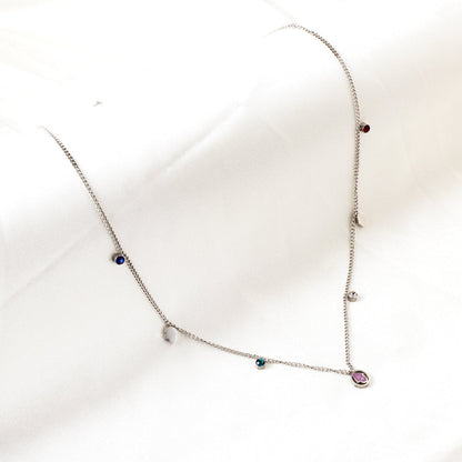 Girls Jewelry Stainless Steel 2 Palms + Round Hollow Purple Palm Accessories + 4 Mixed Color Diamonds Necklace