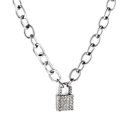 Hypoallergenic girls jewelry Stainless Steel Lock Accessory With Diamond Necklace