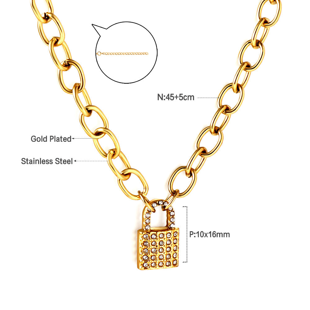 Hypoallergenic girls jewelry Stainless Steel Lock Accessory With Diamond Necklace