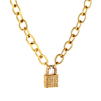 Hypoallergenic girls jewelry Stainless Steel Lock Accessory With Diamond Necklace