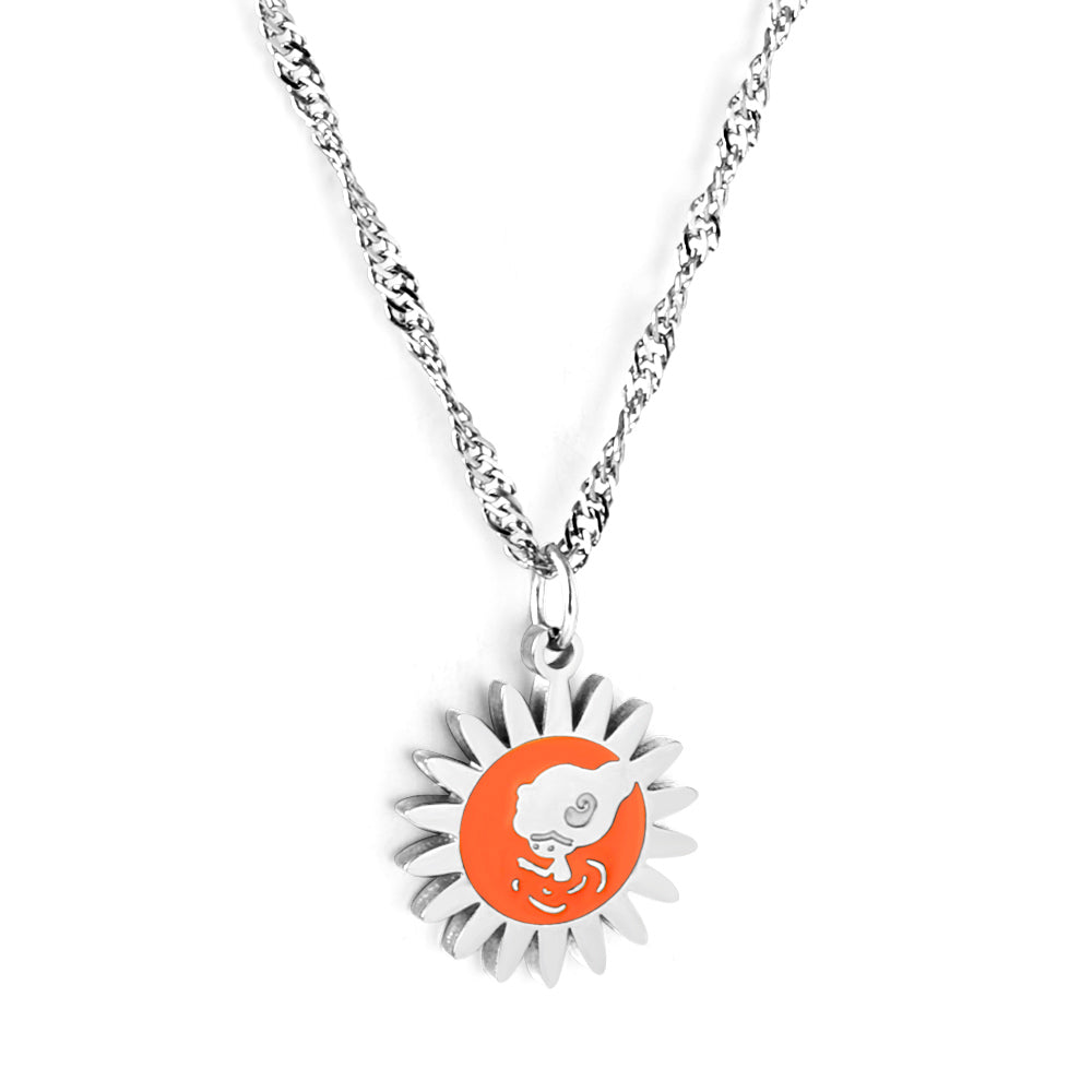 Girls Kids Jewelry Stainless Steel Orange Sun Accessory Necklace