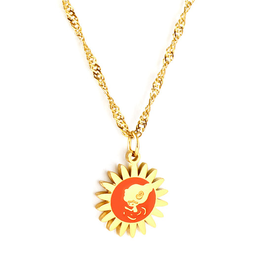 Girls Kids Jewelry Stainless Steel Orange Sun Accessory Necklace